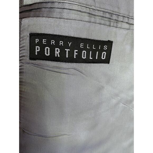 Career Perry Ellis Mens 44L/W36 Wool Blazer Classic Sport Jacket Plaid Gray NWT - Picture 7 of 15